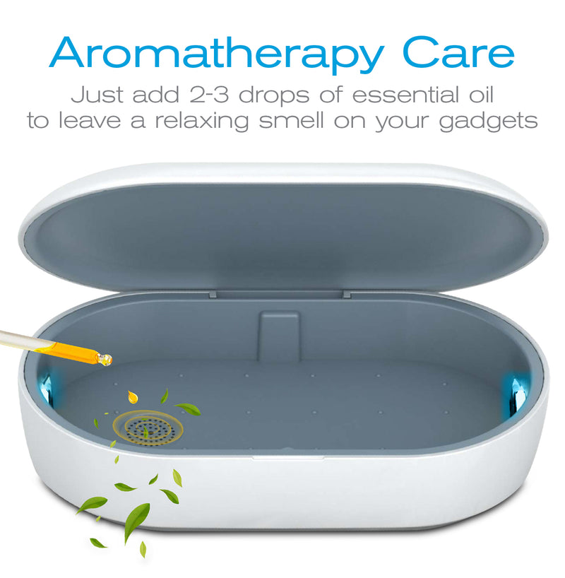 UV-C Phone Sanitizer Box with Ozone Disinfection, Wireless Charger and Aromatherapy Care